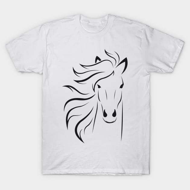 Horse head art line - black T-Shirt by PharaohCloset